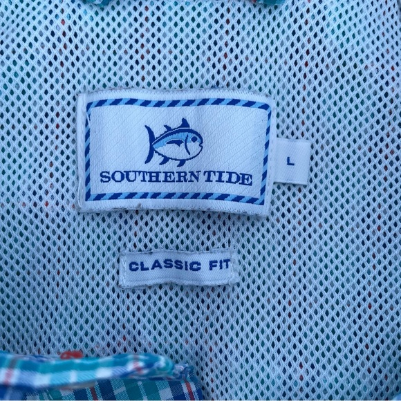 Southern Tide Red Drum Plaid Fishing Shirt Roll Tab Long Sleeve Sz L Atlas Green - Picture 12 of 13